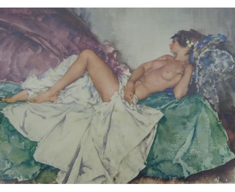 Sir Russell Flint, a limited edition print, depicting a reclining nude, nr 215/850 approx 71 x 87 cms, glazed and framed.