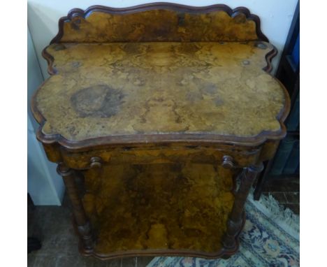 A Lady's Antique Walnut Writing Desk, with pull out drawer green tooled leather slide and fitted interior, lower shelf on tur