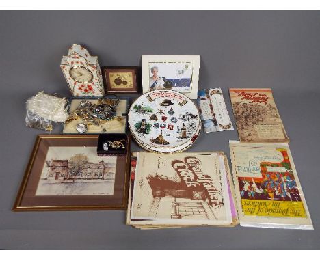 A local interest watercolour 'Thatched Cottages - Frodsham' by Kevin Sparrow, various sheet music, coins, commemorative milit