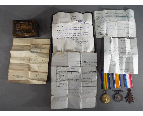 A WWI medal group named to 3022 PTE J DENTON S LAN R comprising 1914-1915 Star, Victory Medal and British War Medal and relat