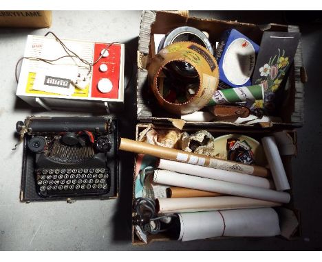 A mixed lot to include breweriana, vintage Corona typewriter, vintage Ferguson radio, posters and other. [4]