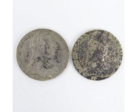 Two (2) Circa 1780 Austrian Silver Thalers. Portrait of Empress Maria Theresia of Habsburg and imperial double headed eagle w