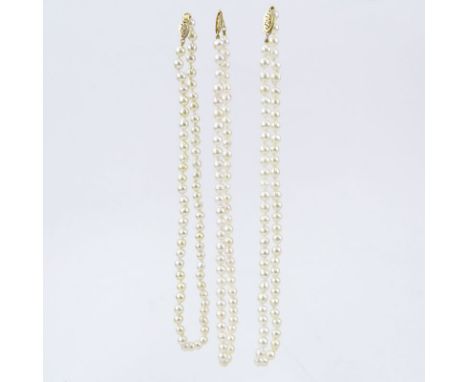 Three (3) Pearl Choker Necklaces With 14K Gold Clasps. Signed 585. Good condition. Measures 14" L. Shipping $30.00 (estimate 