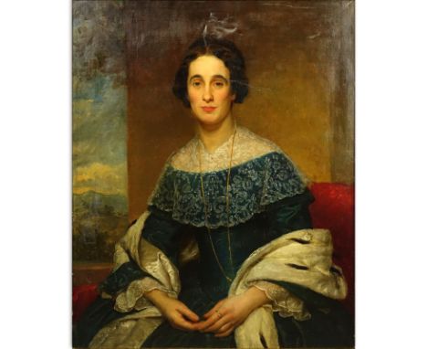 Possibly: Lord Frederic Leighton, British (1830-1896) Oil on Canvas, Portrait of a Lady. Signed FL lower left. Needs conserva