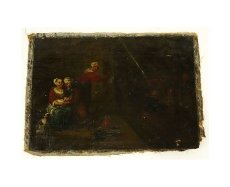 Continental Old Master Oil On Canvas "The Chaperone". Unsigned. "AS IS" condition, the canvas is unstretched and peeling from