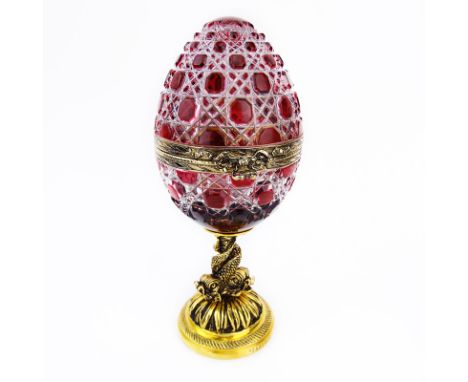 Fine Faberge Winter Rose #9 Ruby Cut to Clear Egg Shaped Covered Box. Includes original fitted box and COA. Decorated with ru