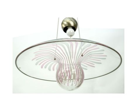 Modern "Space Age" Murano Style Art Glass Chandelier. Unsigned. Light wear to lamp kit or in good condition. Measures 25" Dia