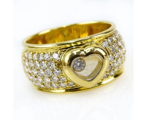 Contemporary Chopard Approx. 1.50 Carat Pave Set Round Cut Diamond and 18 Karat Yellow Gold Heart Ring. Diamonds E-F color, V