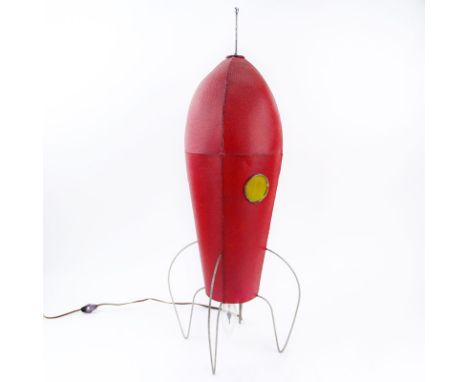 Daniel Sadler, American (1957-2004) Hand Painted Rocket Form Mixed Media Lamp. Signed "DWS 01-300" on obverse side. Normal we