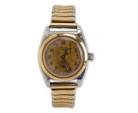 Men's Very Rare Circa 1934 Rolex Bubble Back Pink Gold and Stainless Steel Oyster Perpetual Chronograph. Ref 3132 Serial #50.