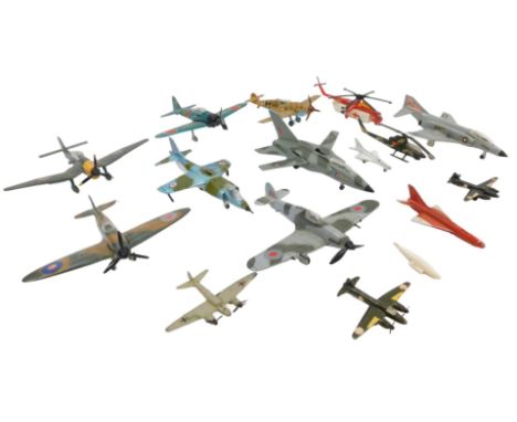 Dinky and other diecast aircraft, including a Harrier GR MkI, a Junkers GU87B, a Dinky Toys Phantom MkII F4K, Dinky Toys Spit