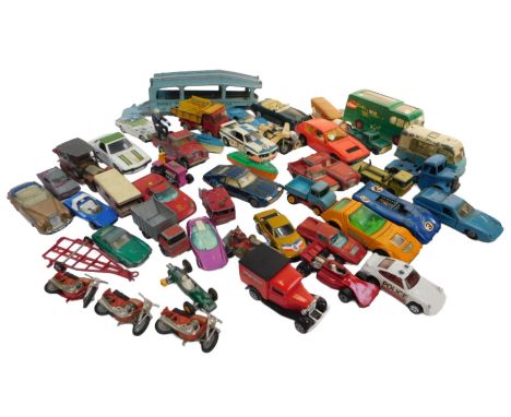 Diecast vehicles, play worn, to include a Dinky Pullmore car transporter, a Matchbox Kingsize racing car transporter, a Corgi