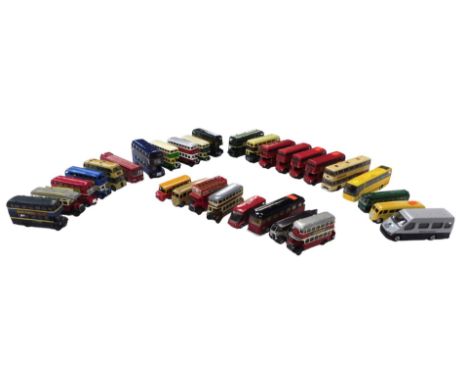 Various diecast buses, including an Anbrico Scale Models United Counties Bus, a Matchbox Models of Yesteryears Y5 1930 Leylan