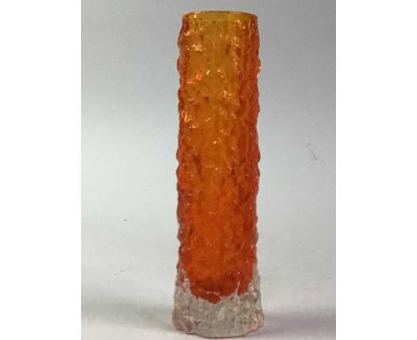 IN THE MANNER OF WHITEFRIARS, SMALL 'BARK' VASE, ALONG WITH FURTHER GLASS comprising a Brierley irridescent glass vase, two f