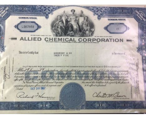 COLLECTION OF SHARE CERTIFICATES, MOSTLY AMERICAN including Gribsy-Grunow , Howard Johnson, International Mercantile Marine, 
