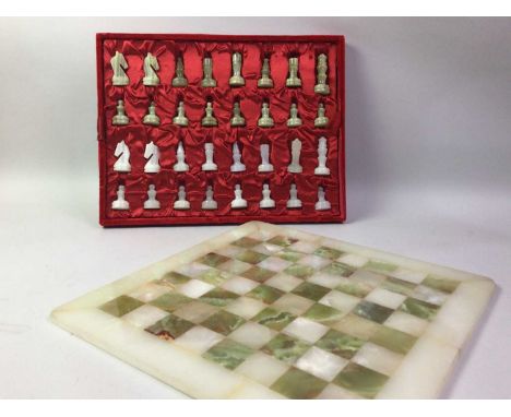 ONYX CHESS SET, in fitted caseBoard is 40cm wide and tall, general surfaceware, some scratches.