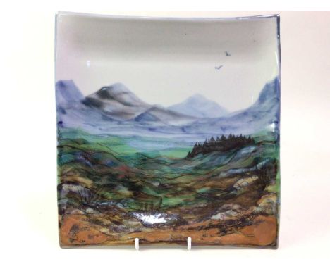 HIGHLAND STONEWARE SQUARE DISH, AND A FRANKLIN MINT SOUP TUREEN, COVER AND LADLE  decorated with a highland landscape dish 25