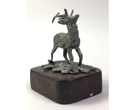 PAIR OF WHITE METAL STAG DESK WEIGHTS, ALONG WITH FURTHER ITEMS comprising a graduated set of three wall ducks (in the manner