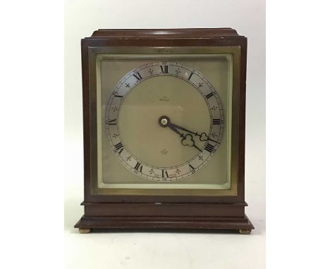 ELLIOT MAHOGANY MANTEL CLOCK, retailed by Ross and Sons, Edinburgh22cm high