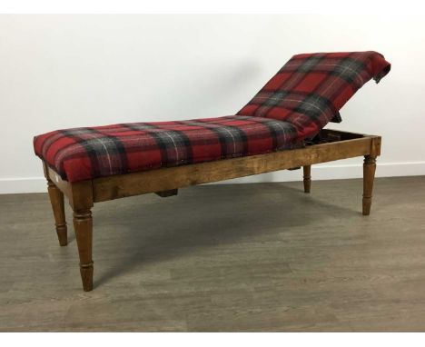 ADJUSTABLE BENCH/BED, with turned legs50cm high, 152cm wide