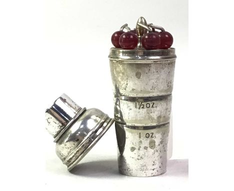 NOVELTY SILVER PLATED COCKTAIL STICK HOLDER, ALONG WITH FURTHER BAR WARE the cocktail stick holder modelled as a miniature co