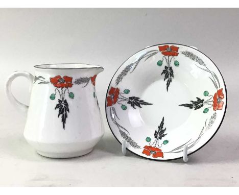 SHELLEY PART TEA SERVICE, POPPY DESIGN comprising six cups, saucers, tea pot, sugar and cream, stamped 11326