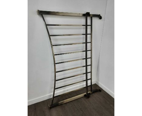 BRASS DOUBLE BEDSTEAD, on ceramic castors154cm wide