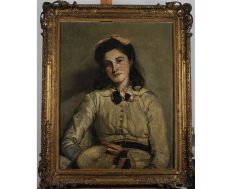 Mary RISCHGITZ (XIX-XX)Portrait of an Edwardian BeautyOil on canvas linedSigned67 x 52cm18th century carved gilt frame Condit