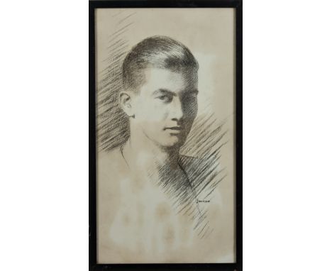 Frank JAMESON (1899-1968) Self portrait Charcoal Signed 40 x 22cm Together with one other portrait and a watercolour