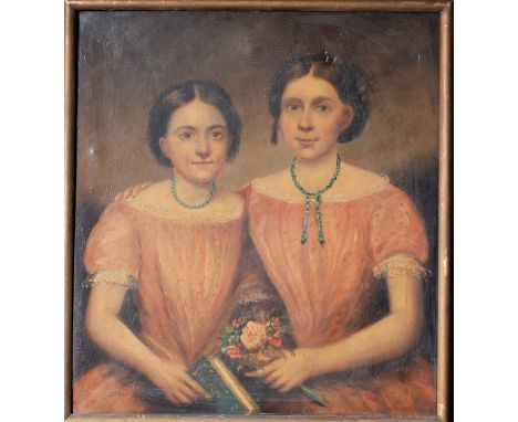 Victorian SchoolA Portrait of Two Young SistersOil on canvas49 x 44cm