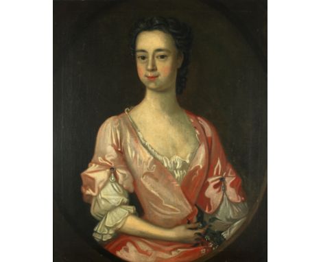 Follower of Sir Peter LELY (1618-1680)Portrait of a lady holding a sprig of jasmineOil on canvas lined18th century carved fra