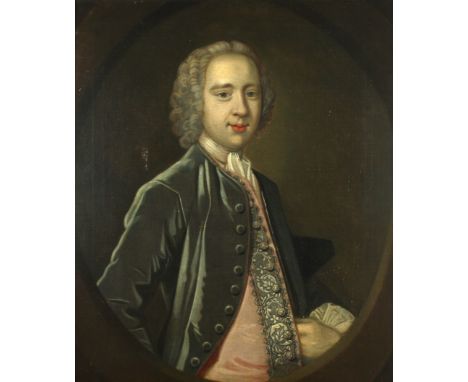 Follower of Godfrey KNELLER (1646-1723)A portrait of a nobleman with powdered wig, beneath his silk frock coat, an embroidere
