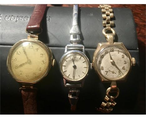 Three ladies wrist watches gold Rolex, Vertex and Rotary