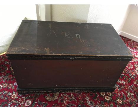 Pine travel trunk with fitted interior