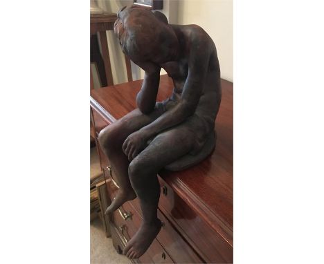 Matte bronzed ceramic sculpture, a figure "Niall" by Walter Awlson  55 cms total height