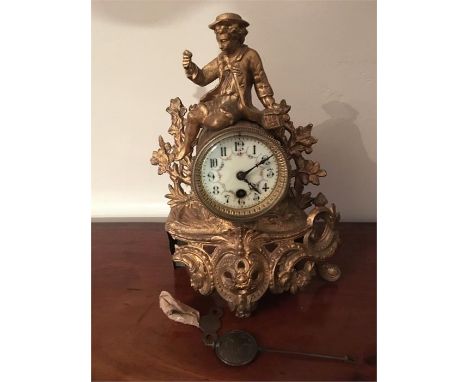French gilt metal mantle clock a/f