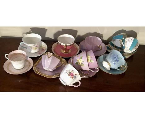 Collection Shelley China tea cups, saucers and plates total 23 pieces 1 cup cracked