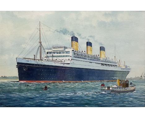 F Patterson (British 20th century): Ships Portrait of the RMS Majestic, watercolour signed 31cm x 47cm