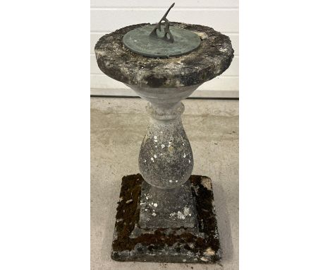 A vintage concrete 3 sectional garden sundial ornament with shaped pedestal. Approx. 75cm tall. 