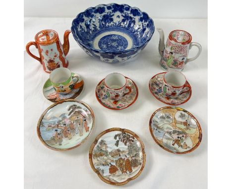 A collection of vintage Oriental ceramics to include large blue &amp; white bowl, coffee pots and cups &amp; saucers. 
