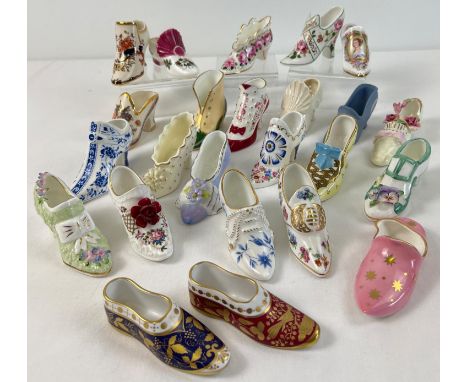 A collection of 24 assorted decorative ceramic shoes, boots and slippers. To include Spode, Coalport, Mason's, Royal Worceste