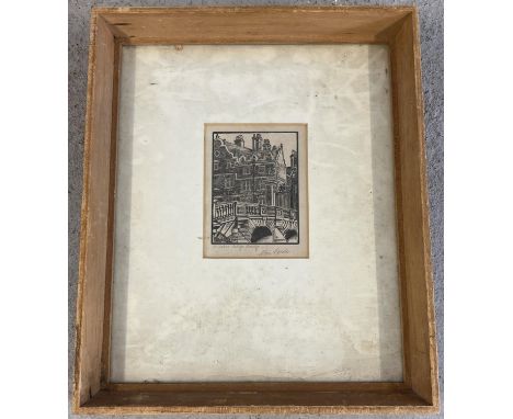 A vintage framed &amp; glazed printed view of St. Johns College Bridge, Cambridge. Signed in pencil to margin. Frame size app