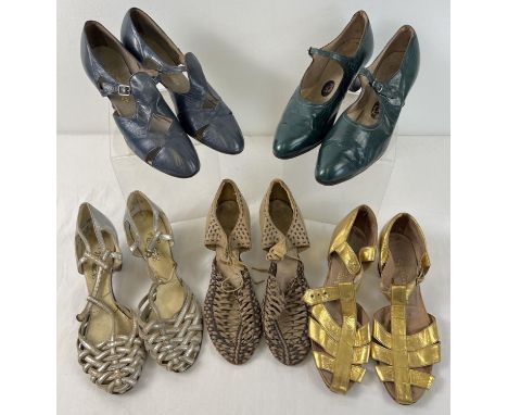 5 pairs of ladies leather vintage shoes, mostly in T Bar and Mary Jane styles. To include designs by Lotus, Delta and J Bucki