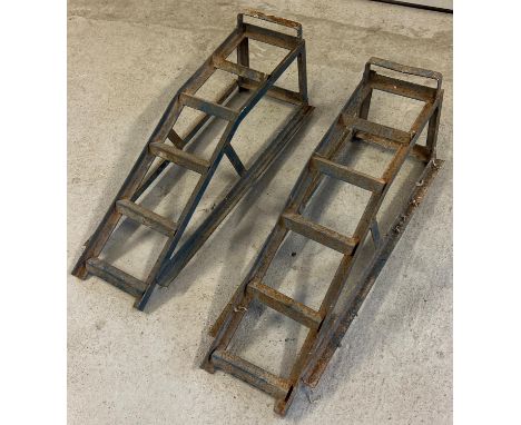 A pair of vintage steel metal car ramps. Approx. 77cm long. 