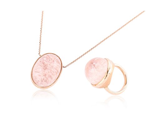 A SUITE OF ROSE QUARTZ JEWELLERY BY FUJIMORI KAJITA Featuring a pink quartz cabochon weighing approximately 48.43 Cts (marked