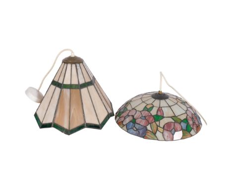 A modern Tiffany style opaque light fitting, with floral decoration, diameter 35cm, and a second lead and glass panelled Vint