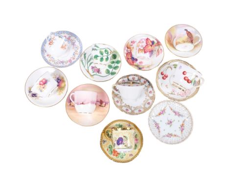 A group of cabinet cups and saucers, mostly Royal Worcester in nature, including Kitty Blake Brambles, James Giles Amelia, Sa