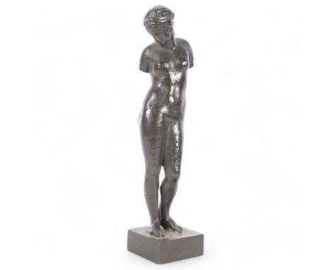 A patinated bronze figurine, Grecian style armless lady on plinth stand, H27cmIn good condition, unsigned 