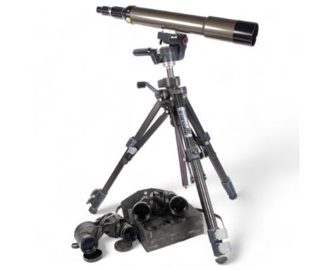 A Silk 88 Black Diamond tripod, with Japanese Solus telescope, model no. 25663, a pair of Asahi Pentax 8x40 field binoculars,