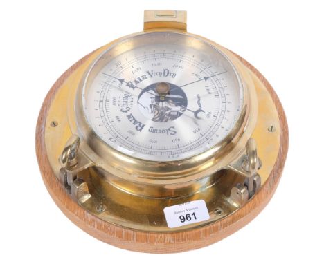 Plastimo brass-cased compass mounted on pine board 